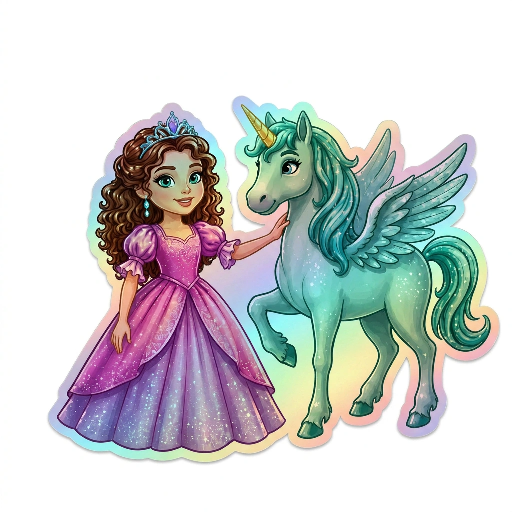 Gianna Unicorn Holographic Sticker (3.71” x 3”) for Kids