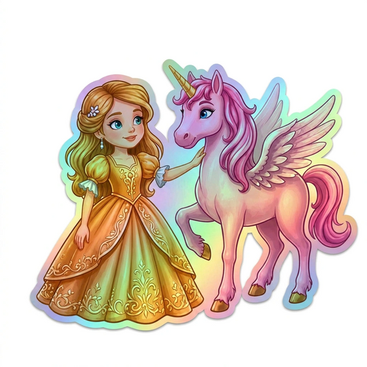 Hannah Unicorn Holographic Sticker (3.71” x 3”) for Kids