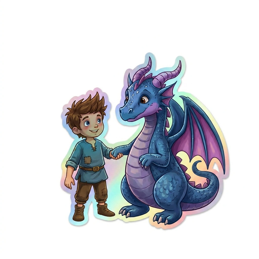 Hudson Dragon Holographic Sticker (2.98” x 3”) for Kids