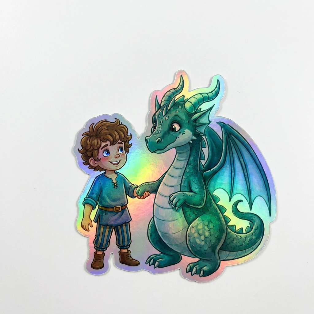 Ian Dragon Holographic Sticker (2.98” x 3”) for Kids