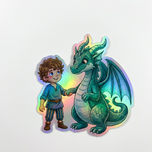 Ian Dragon Holographic Sticker (2.98” x 3”) for Kids