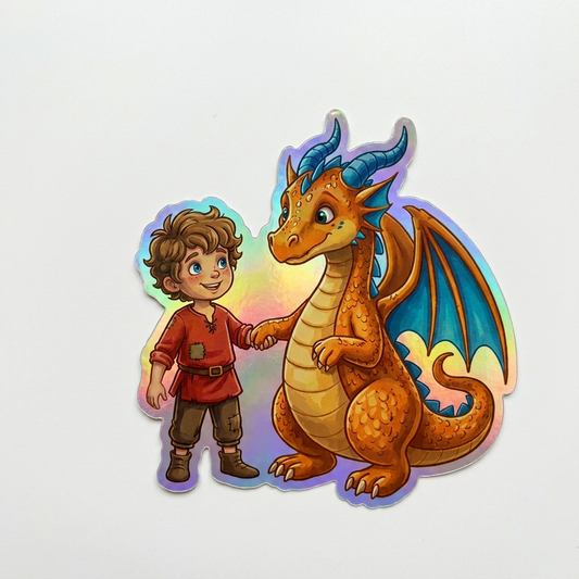 Isaac Dragon Holographic Sticker (2.98” x 3”) for Kids