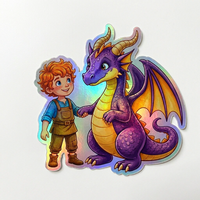 Jacob Dragon Holographic Sticker (2.98” x 3”) for Kids