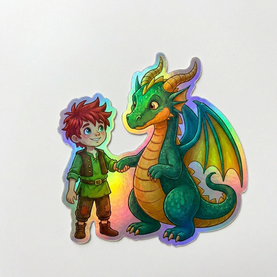 Jared Dragon Holographic Sticker (2.98” x 3”) for Kids