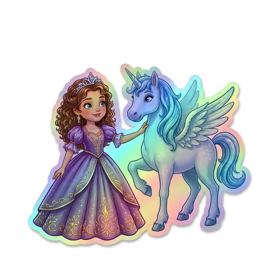 Jasmine Unicorn Holographic Sticker (3.71” x 3”) for Kids