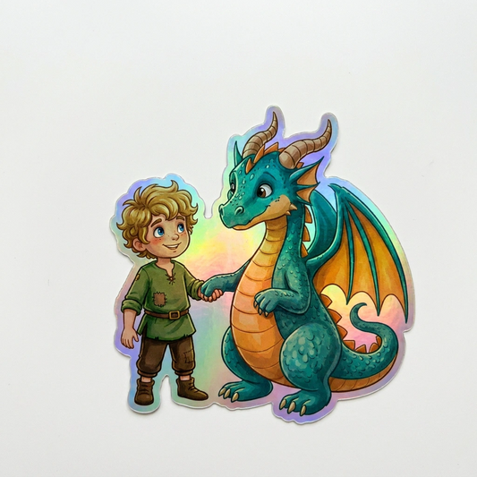 Javier Dragon Holographic Sticker (2.98” x 3”) for Kids