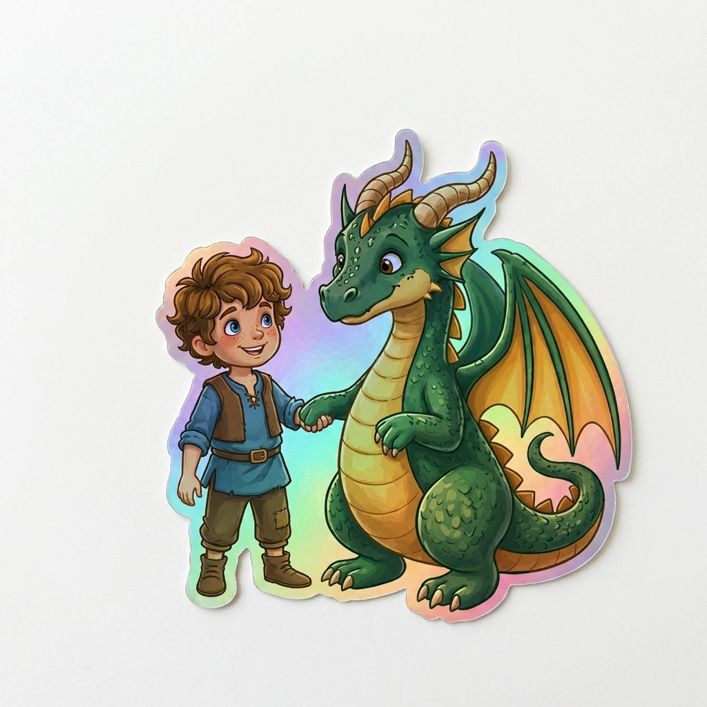 Jaxson Dragon Holographic Sticker (2.98” x 3”) for Kids