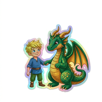 Jeff Dragon Holographic Sticker (2.98” x 3”) for Kids