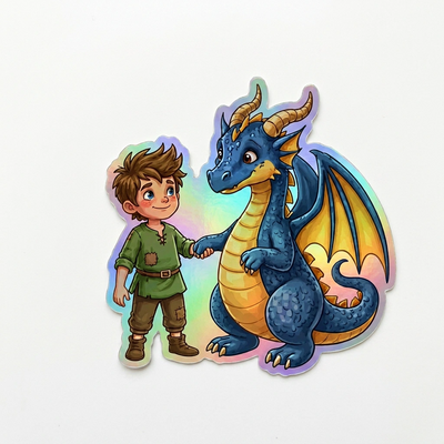 Jeremy Dragon Holographic Sticker (2.98” x 3”) for Kids