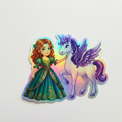 Jessica Unicorn Holographic Sticker (3.71” x 3”) for Kids