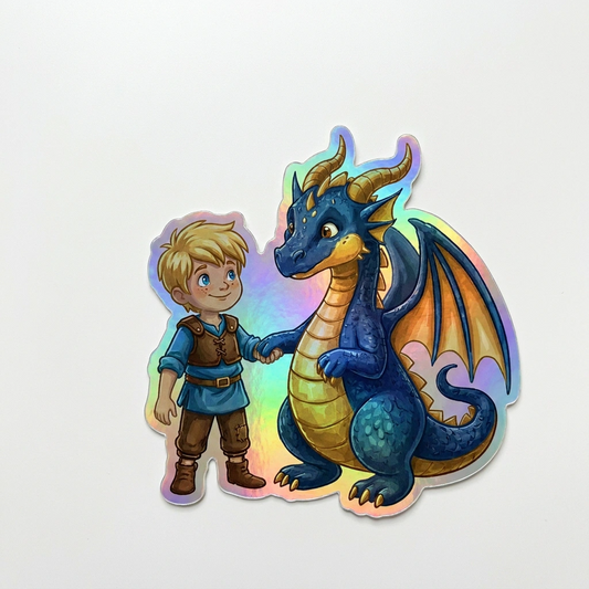 Jim Dragon Holographic Sticker (2.98” x 3”) for Kids
