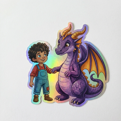 Jonathan Dragon Holographic Sticker (2.98” x 3”) for Kids
