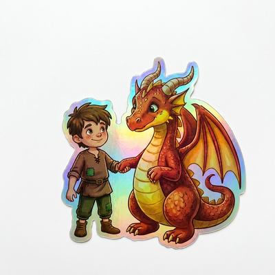 Jorge Dragon Holographic Sticker (2.98” x 3”) for Kids
