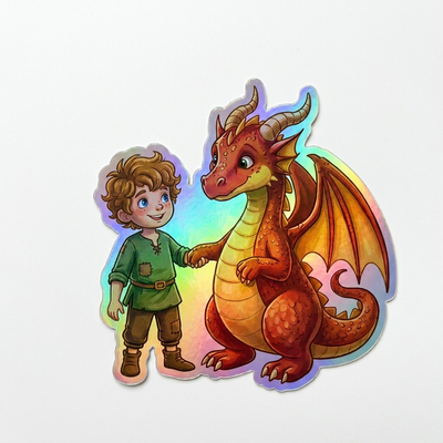 Joshua Dragon Holographic Sticker (2.98” x 3”) for Kids