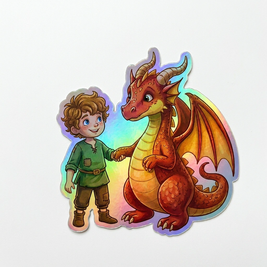Joshua Dragon Holographic Sticker (2.98” x 3”) for Kids