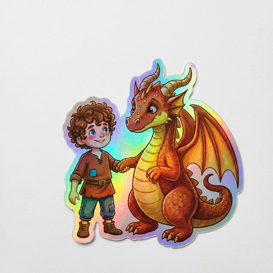 Josue Dragon Holographic Sticker (2.98” x 3”) for Kids