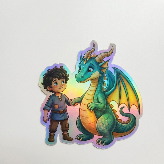 Juan Dragon Holographic Sticker (2.98” x 3”) for Kids