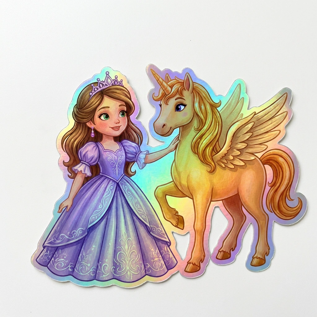 Juliette Unicorn Holographic Sticker (3.71” x 3”) for Kids