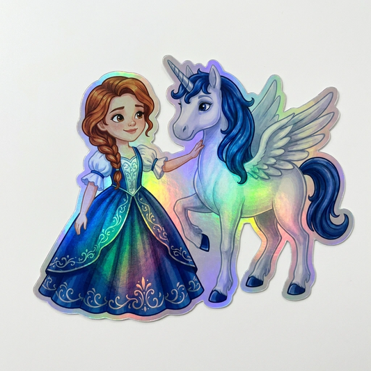 June Unicorn Holographic Sticker (3.71” x 3”) for Kids