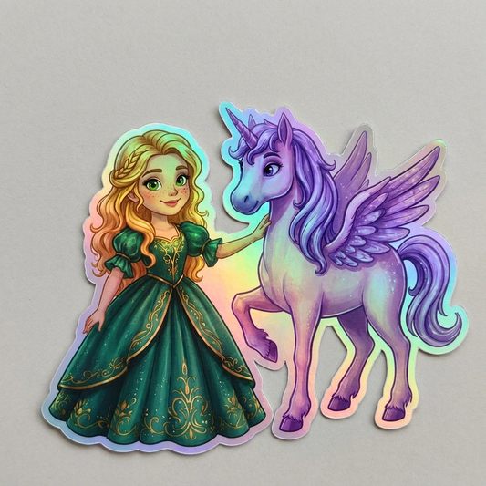 Kaitlyn Unicorn Holographic Sticker (3.71” x 3”) for Kids