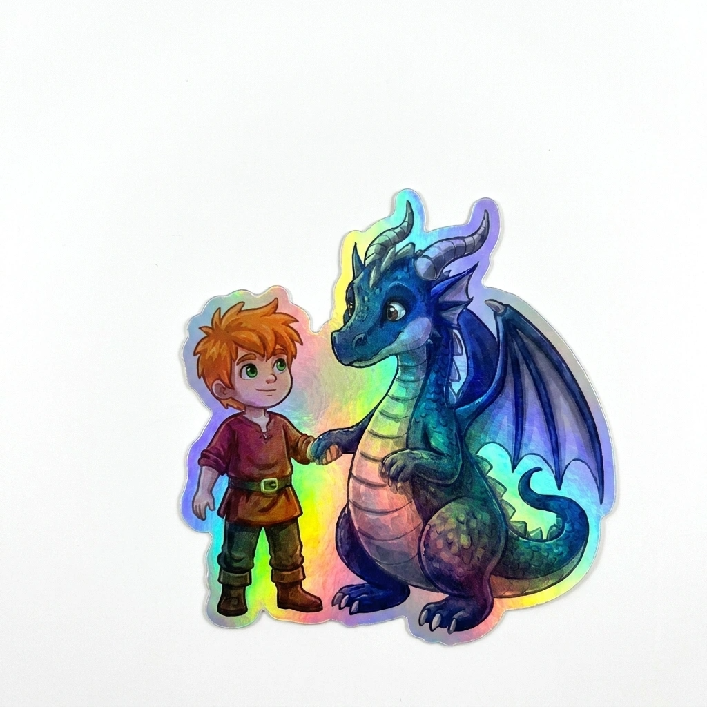 Kaleb Dragon Holographic Sticker (2.98” x 3”) for Kids