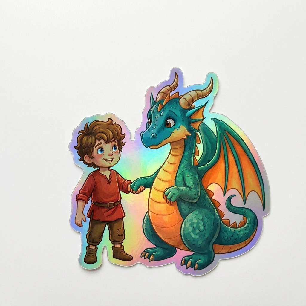 Kevin Dragon Holographic Sticker (2.98” x 3”) for Kids