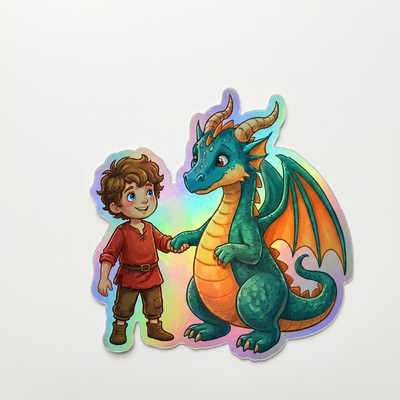 Kevin Dragon Holographic Sticker (2.98” x 3”) for Kids