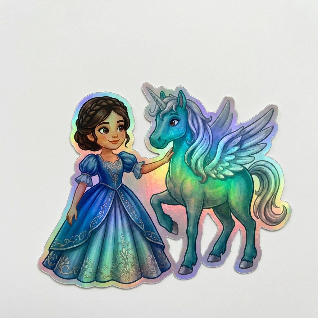 Khloe Unicorn Holographic Sticker (3.71” x 3”) for Kids