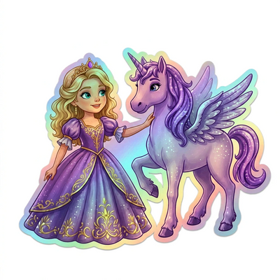 Kiara Unicorn Holographic Sticker (3.71” x 3”) for Kids