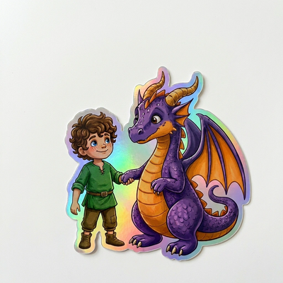 Kieran Dragon Holographic Sticker (2.98” x 3”) for Kids