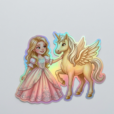 Kimberly Unicorn Holographic Sticker (3.71” x 3”) for Kids