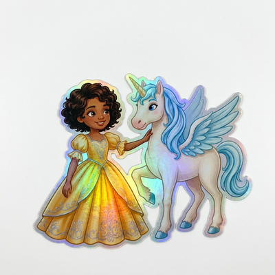 Krystal Unicorn Holographic Sticker (3.71” x 3”) for Kids