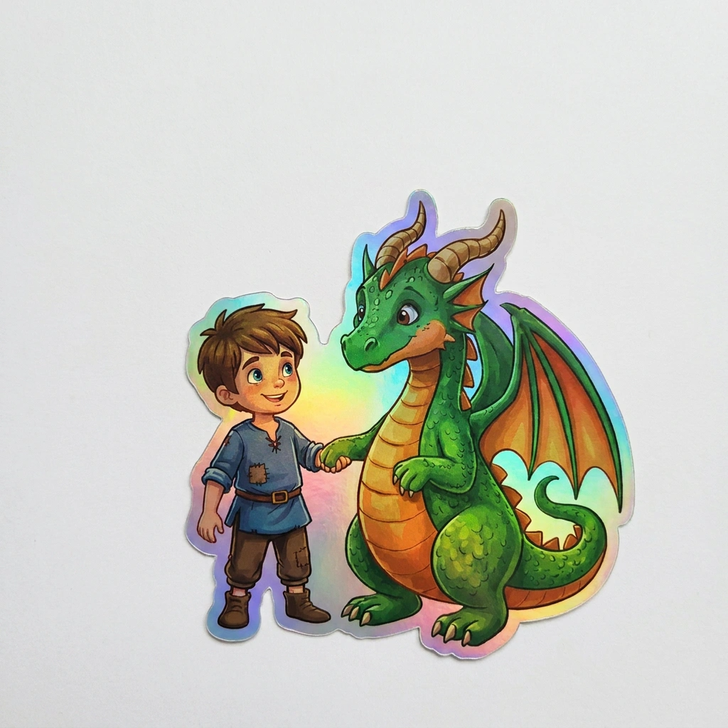 Landon Dragon Holographic Sticker (2.98” x 3”) for Kids