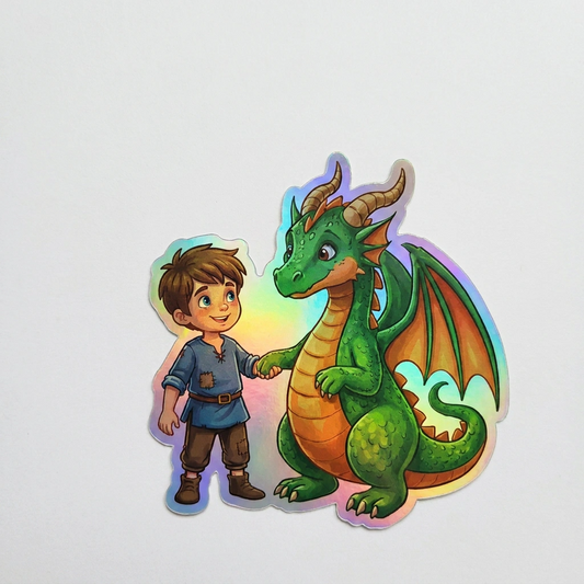 Landon Dragon Holographic Sticker (2.98” x 3”) for Kids