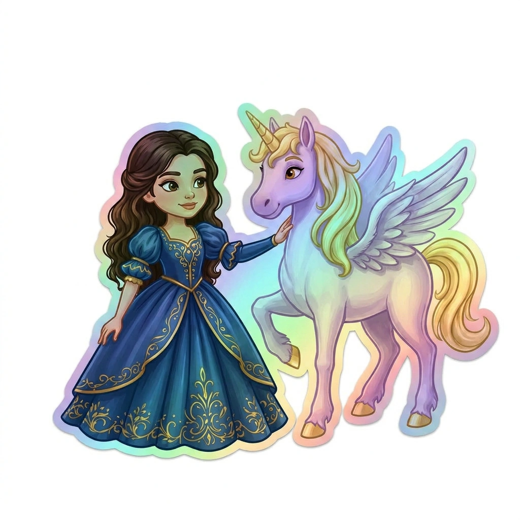Laura Unicorn Holographic Sticker (3.71” x 3”) for Kids