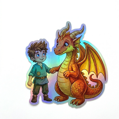 Leon Dragon Holographic Sticker (2.98” x 3”) for Kids