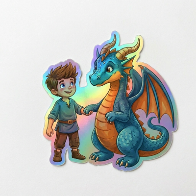 Liam Dragon Holographic Sticker (2.98” x 3”) for Kids