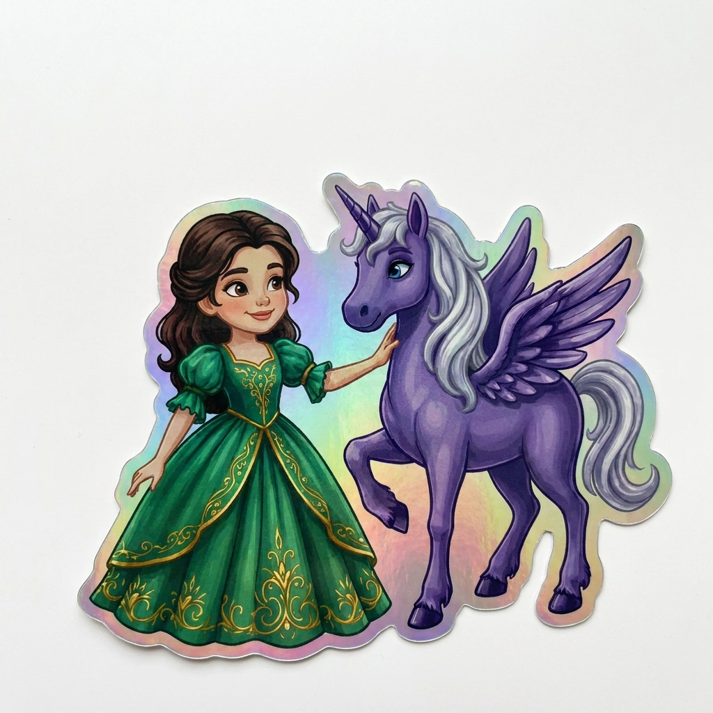 Lila Unicorn Holographic Sticker (3.71” x 3”) for Kids