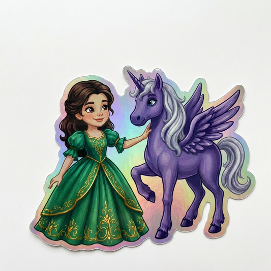 Lila Unicorn Holographic Sticker (3.71” x 3”) for Kids