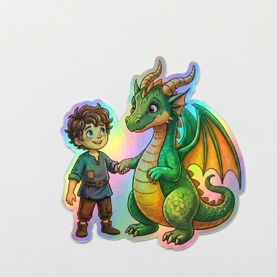 Lincoln Dragon Holographic Sticker (2.98” x 3”) for Kids