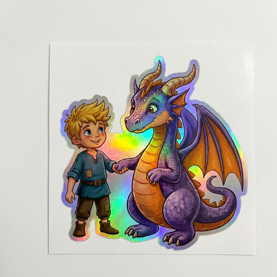 Lorenzo Dragon Holographic Sticker (2.98” x 3”) for Kids