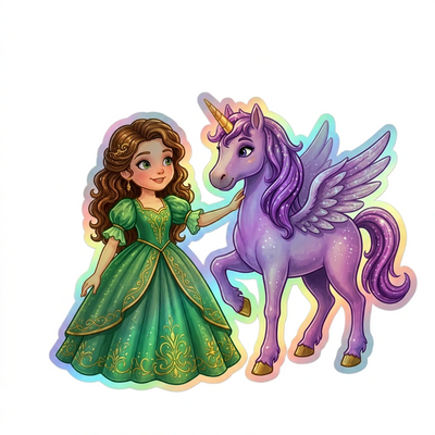 Lucia Unicorn Holographic Sticker (3.71” x 3”) for Kids