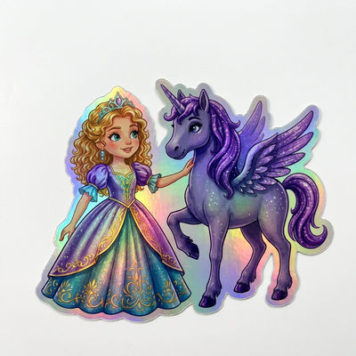Lydia Unicorn Holographic Sticker (3.71” x 3”) for Kids