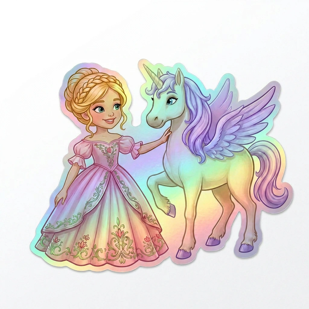 Madeline Unicorn Holographic Sticker (3.71” x 3”) for Kids