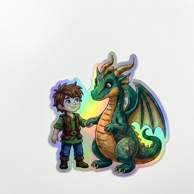 Malakai Dragon Holographic Sticker (2.98” x 3”) for Kids