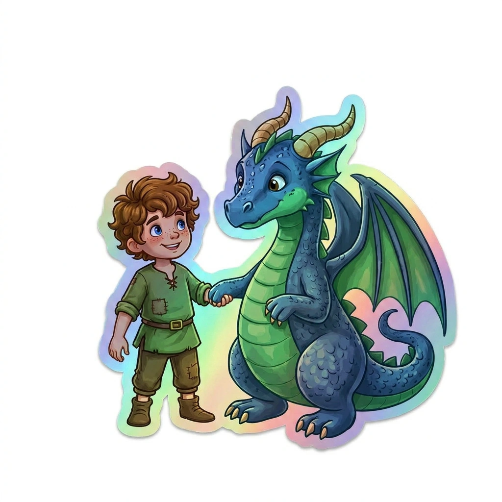 Manuel Dragon Holographic Sticker (2.98” x 3”) for Kids