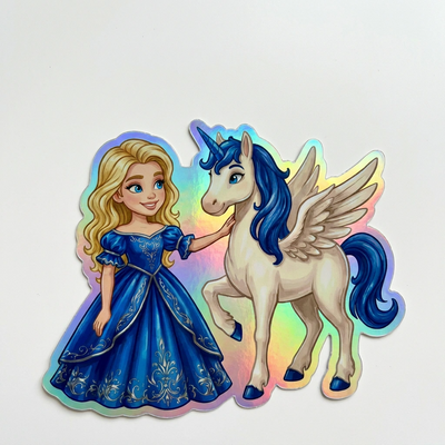 Maria Unicorn Holographic Sticker (3.71” x 3”) for Kids