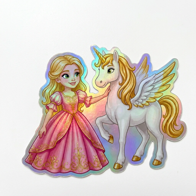 Marie Unicorn Holographic Sticker (3.71” x 3”) for Kids