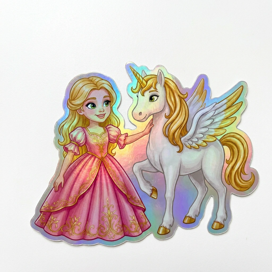 Marie Unicorn Holographic Sticker (3.71” x 3”) for Kids