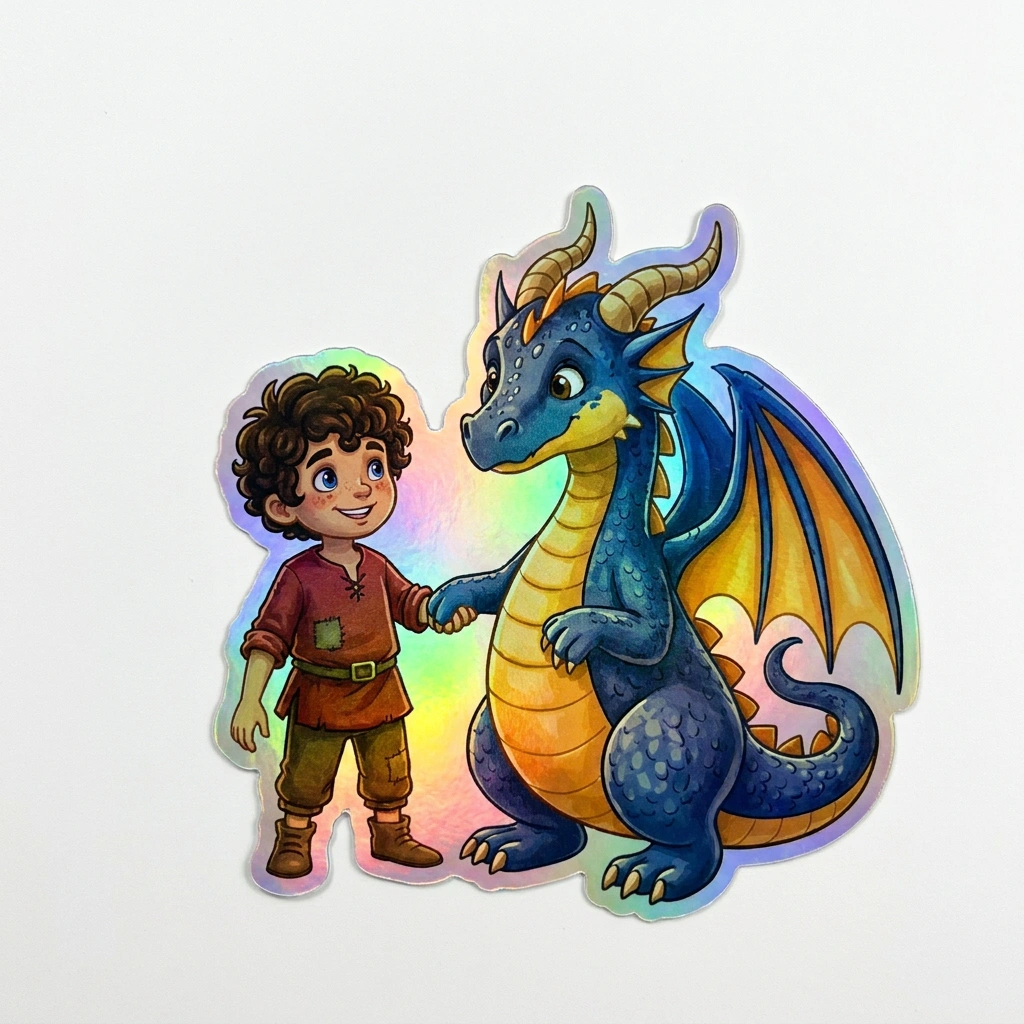 Mateo Dragon Holographic Sticker (2.98” x 3”) for Kids
